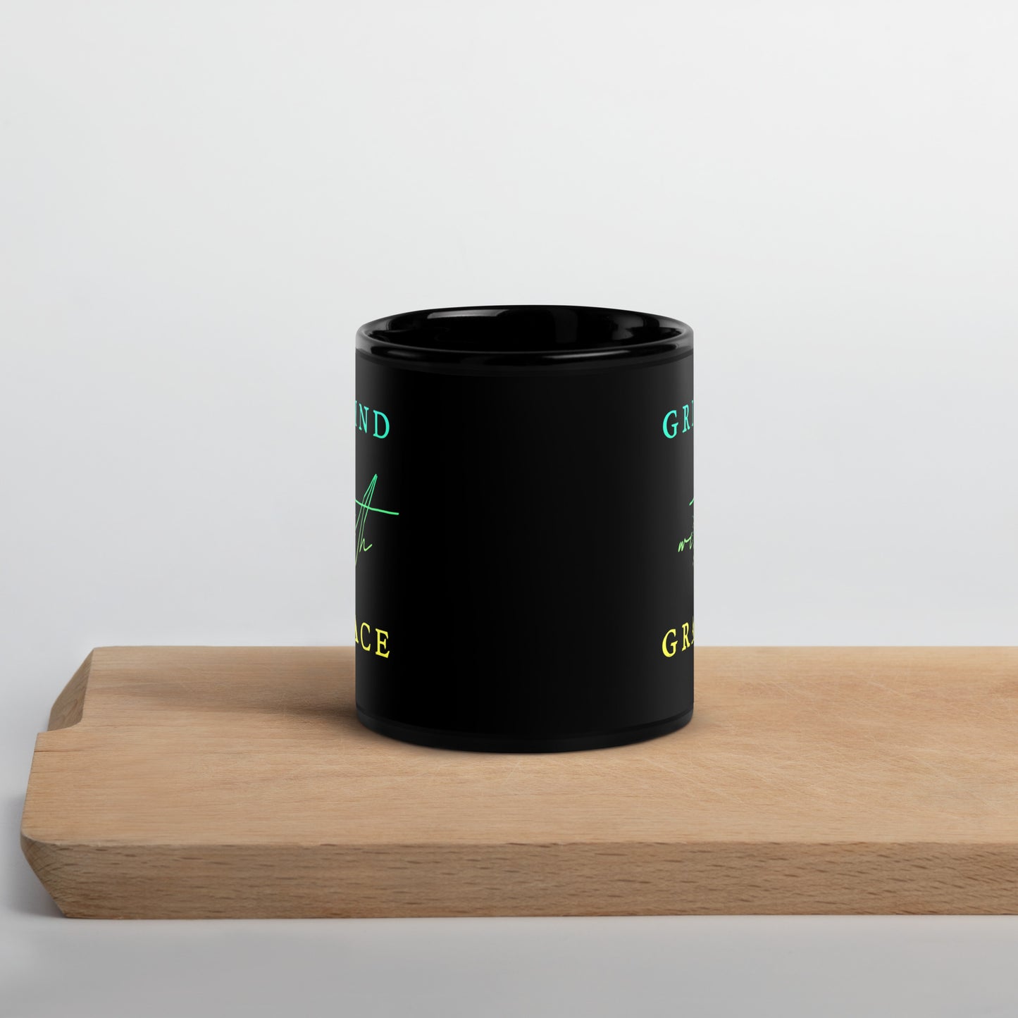 Grind with Grace Black Glossy Mug