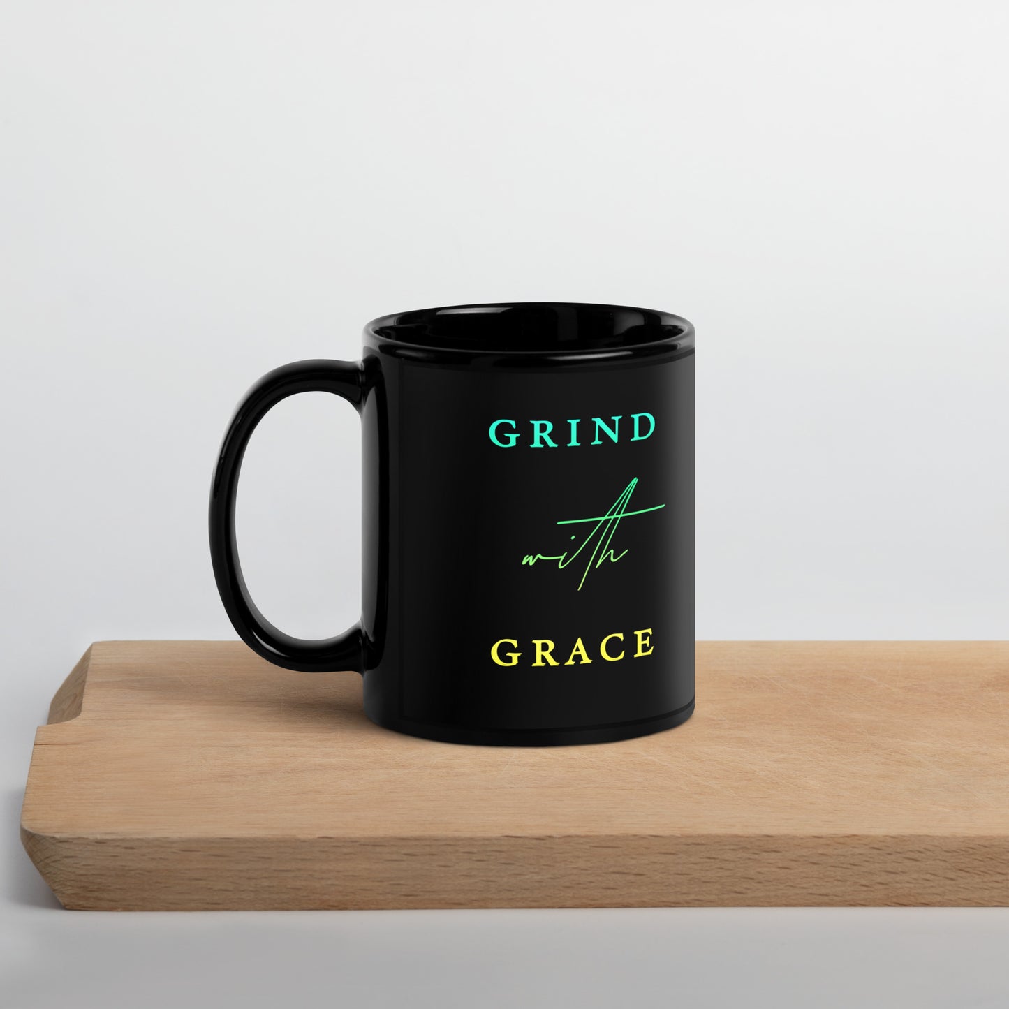 Grind with Grace Black Glossy Mug