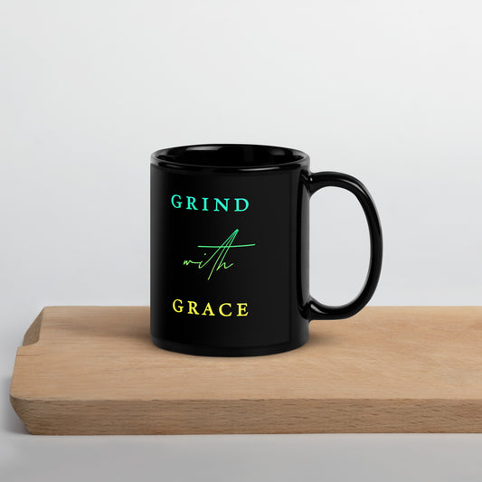 Grind with Grace Black Glossy Mug