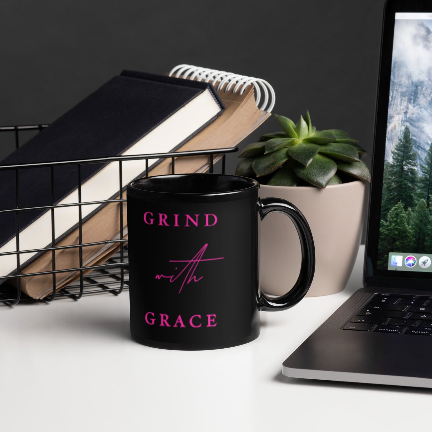 Grind with Grace Black Glossy Mug